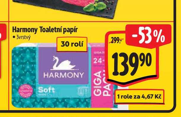 Harmony Toaletní papír 3vrstvý 30 rolí  