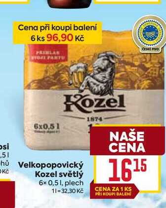 Velkopopovický Kozel světlý 6x 0,51, plech 