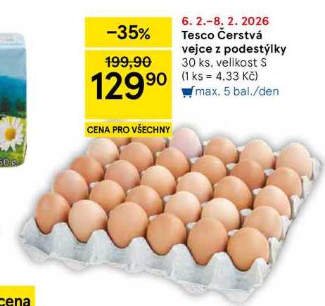 Tesco Čerstvá vejce z podestýlky, 30 ks. velikost S