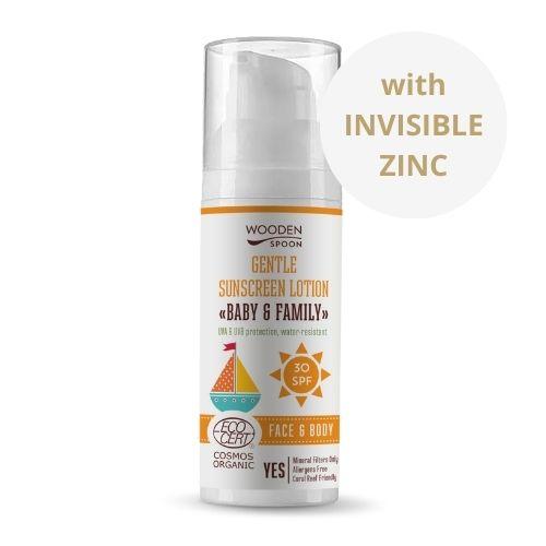 Woodenspoon Opalovací tělové mléko Baby&Family SPF30 - neviditelný zinek - pumpa 50ml