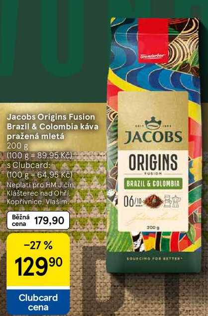 Jacobs Origins Fusion Brazil & Colombia káva pražená mletá, 200 g  