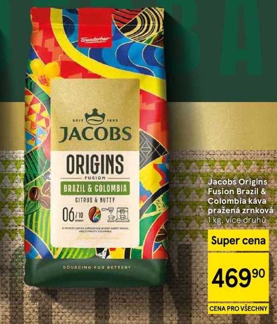 Jacobs Origins Fusion Brazil & Colombia káva pražená zrnková, 1 kg