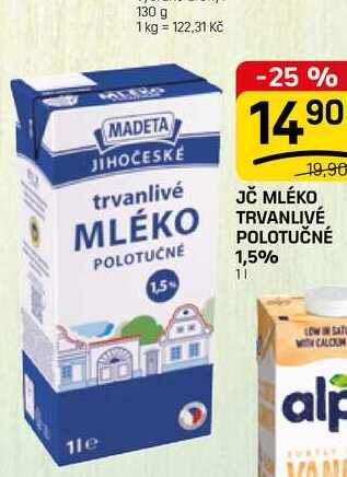 JČ MLÉKO TRVANLIVÉ POLOTUČNÉ 1,5% 1l