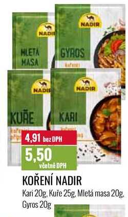 KOŘENÍ NADIR Kari 20g, Kuře 25g, Mletá masa 20g, Gyros 20g 