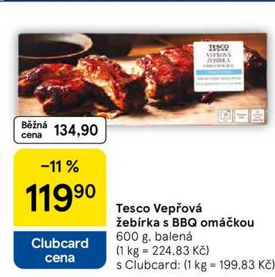 Tesco Vepřová Žebírka s BBQ omáčkou, 600 g, balená  
