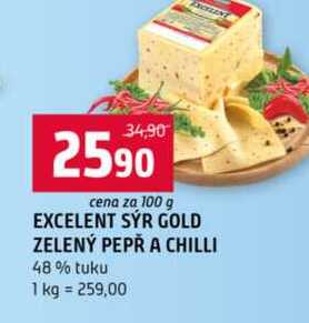 EXCELENT SÝR GOLD ZELENÝ PEPŘ A CHILLI 48% tuku 100g