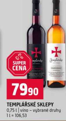 TEMPLÁŘSKÉ SKLEPY 0,75l víno vybrané druhy 