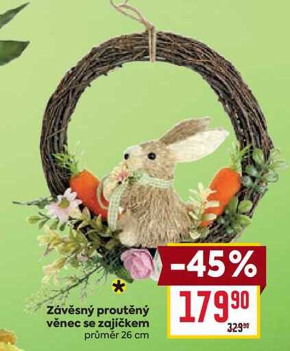 Závěsný proutěný věnec se zajíčkem průměr 26 cm