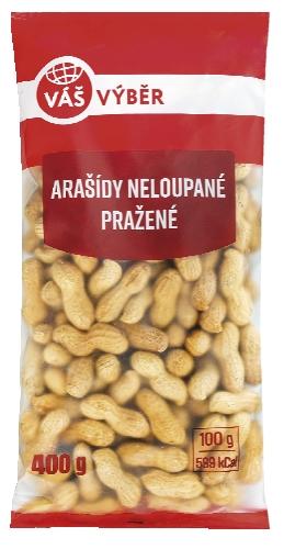 VÁŠ VÝBĚR Arašídy neloupané pražené, 400 g