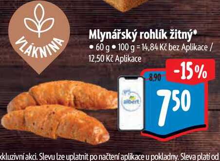   Mlynářský rohlík žitný  60 g 