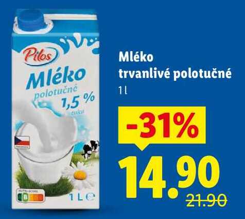 Mléko trvanlivé polotučné, 1 l