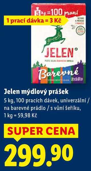 Jelen mýdlový prášek, 5 kg/100 pracích dávek