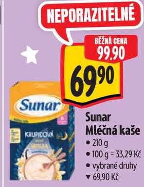 Sunar Mléčná kaše, 210 g 