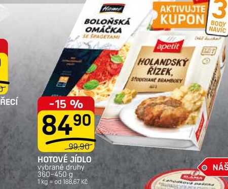 HOTOVÉ JÍDLO vybrané druhy 360-450 g