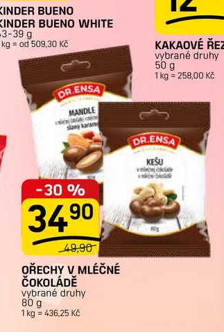 OŘECHY V MLÉČNÉ ČOKOLÁDĚ vybrané druhy 80 g