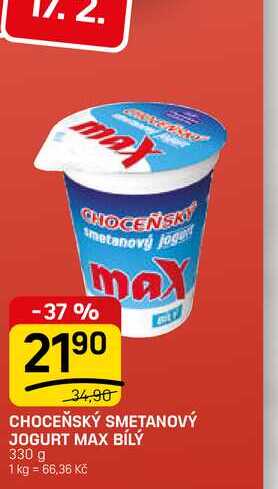CHOCEŇSKÝ SMETANOVÝ JOGURT MAX BÍLÝ 330 g