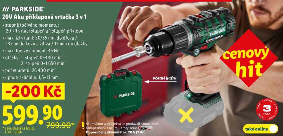 20V Aku příklepová vrtačka 3 v 1 