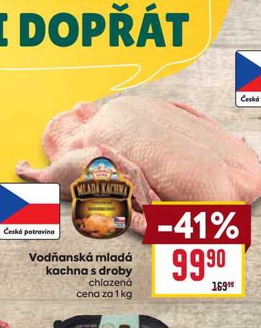 Vodňanská mladá kachna s droby chlazená cena za 1 kg 
