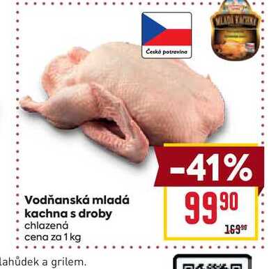 Vodňanská mladá kachna s droby chlazená cena za 1 kg 