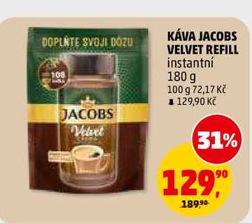 KÁVA JACOBS VELVET REFILL instantní, 180 g