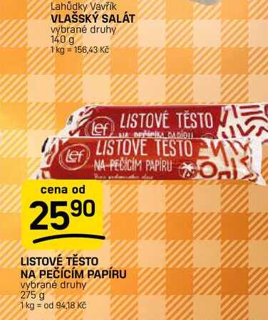 LISTOVÉ TĚSTO NA PEČÍCÍM PAPÍRU vybrané druhy 275 g 