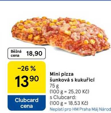 Mini pizza šunková s kukuřicí, 75 g 