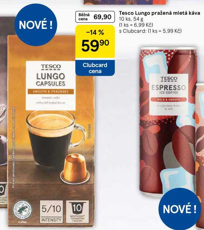 Tesco Lungo pražená mletá káva, 10 ks