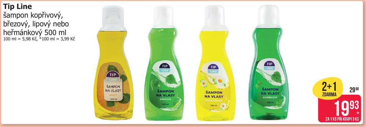 Tip Line šampon kopřivový, březový, lipový nebo heřmánkový 500 ml