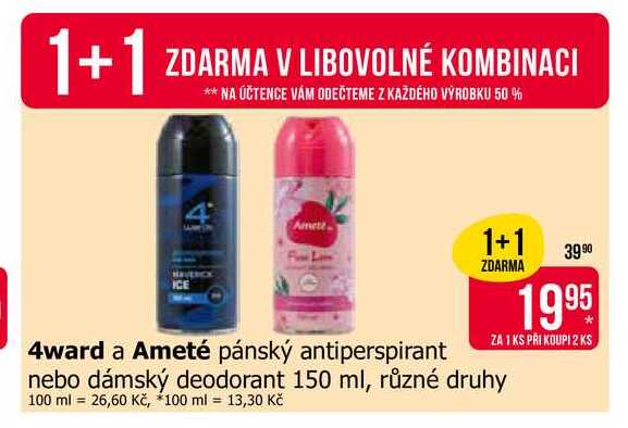 4ward a Ameté pánský antiperspirant nebo dámský deodorant 150 ml, různé druhy