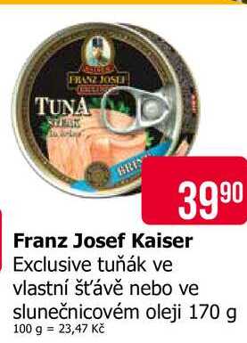 Franz Josef Kaiser Exclusive tuňák ve vlastní šťávě nebo ve slunečnicovém oleji 170 g