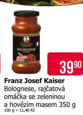Franz Josef Kaiser Bolognese, rajčatová omáčka se zeleninou a hovězím masem 350 g 