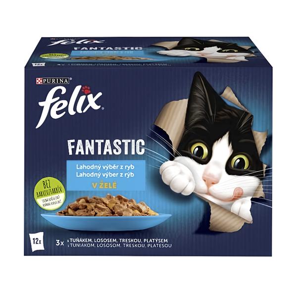 Felix Fantastic kapsičky pro kočky losos, platýs, tuňák, treska v želé 12x85g