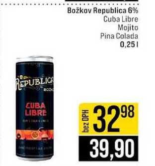 Božkov Republica 6% Cuba Libre Mojito Pina Colada 0,25l