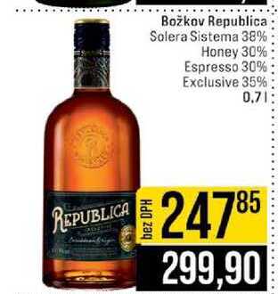 Božkov Republica Solera Sistema 38% Honey 30% Espresso 30% Exclusive 35% 0.7l