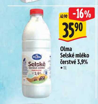 Olma Selské mléko čerstvé 3,9% 1 l