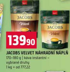 JACOBS VELVET NÁHRADNÍ NÁPLŇ 170-180 g káva instantní vybrané druhy
