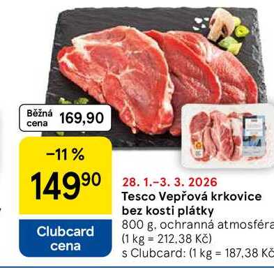 Tesco Vepřová krkovice bez kosti plátky, 800 g