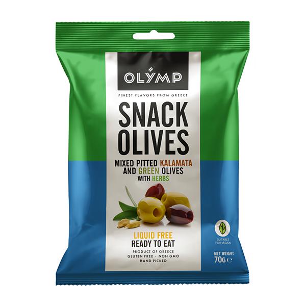 Olymp Kalamata tmavé a zelené olivy bez pecky s bylinkami