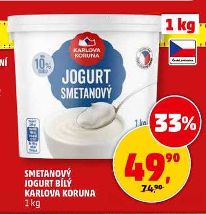 SMETANOVÝ JOGURT BÍLÝ KARLOVA KORUNA, 1 kg