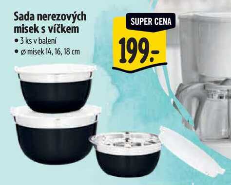 Sada nerezových misek s víčkem, 3 ks 