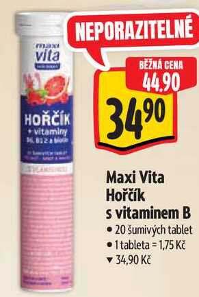Maxi Vita Hořčík s vitaminem B, 20 šumivých tablet