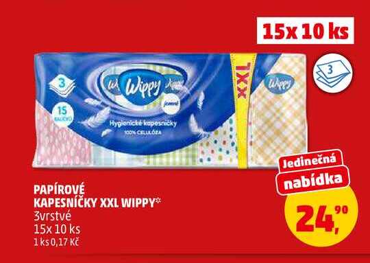 PAPÍROVÉ KAPESNÍČKY XXL WIPPY, 15x 10 ks 