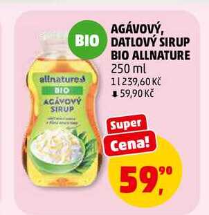 AGÁVOVÝ SIRUP BIO ALLNATURE, 250 ml