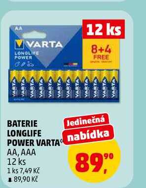 BATERIE LONGLIFE POWER VARTA AA, AAA, 12 ks