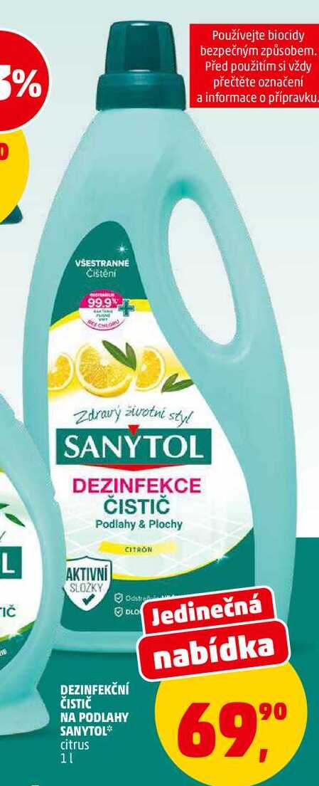 DEZINFEKČNÍ ČISTIČ NA PODLAHY SANYTOL, 1 l