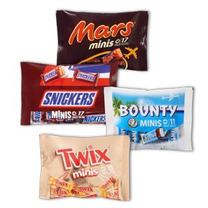 BOUNTY, TWIX, MARS, SNICKER, MILKY WAY