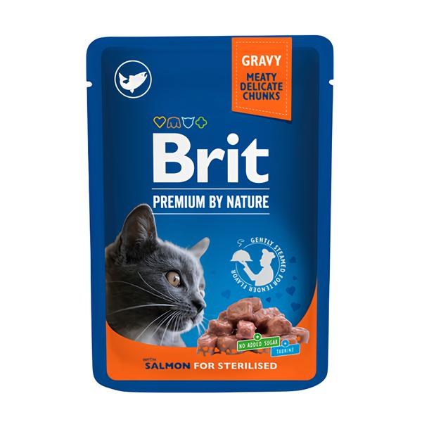 Brit Premium by Nature Kousky s lososem v omáčce pro dospělé kastrované kočky