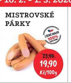 MISTROVSKÉ PÁRKY Z ČESKÉ SKALICE 100% 100g 