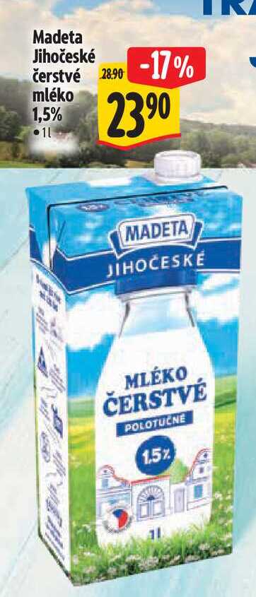 Madeta Jihočeské čerstvé mléko 1,5% 1 l