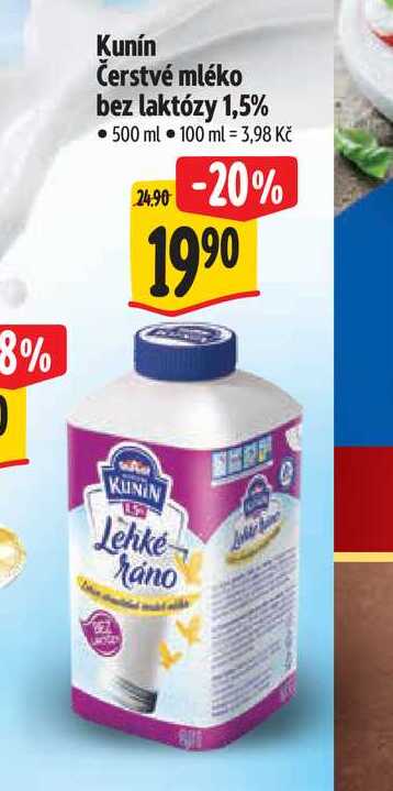 Kunín Čerstvé mléko bez laktózy 1,5% 500 ml